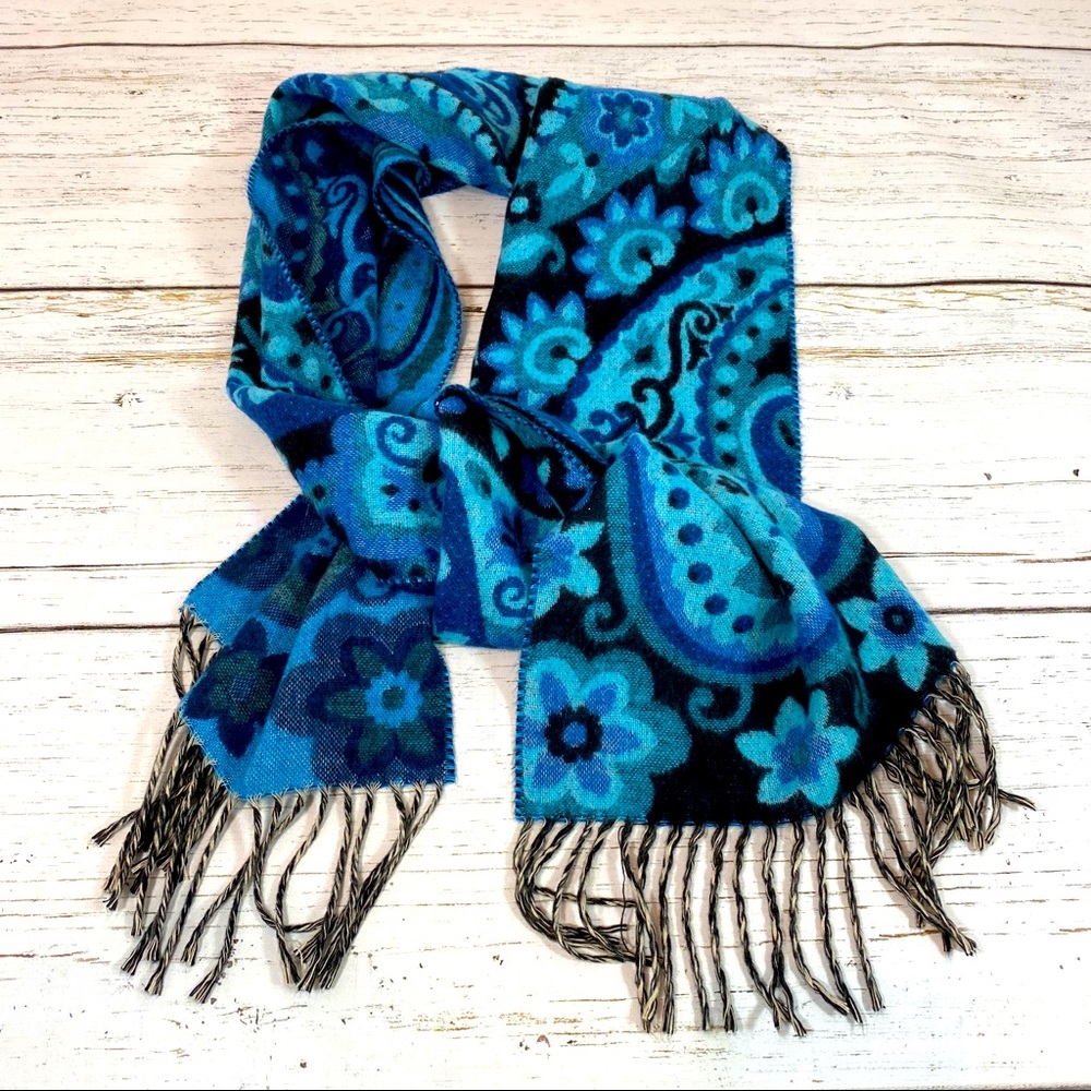 V.Fraas Blue floral cashmink scarf